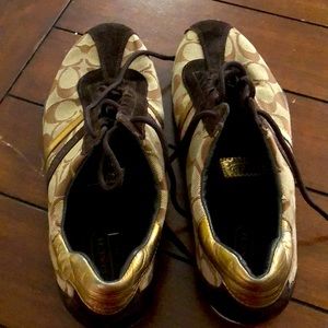 Brown and Gold Coach sneakers